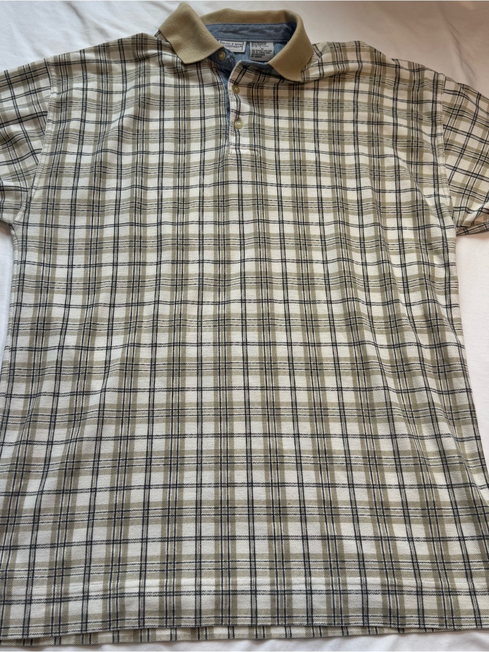 Vintage Bugle Boy Beige and Olive Plaid Polo